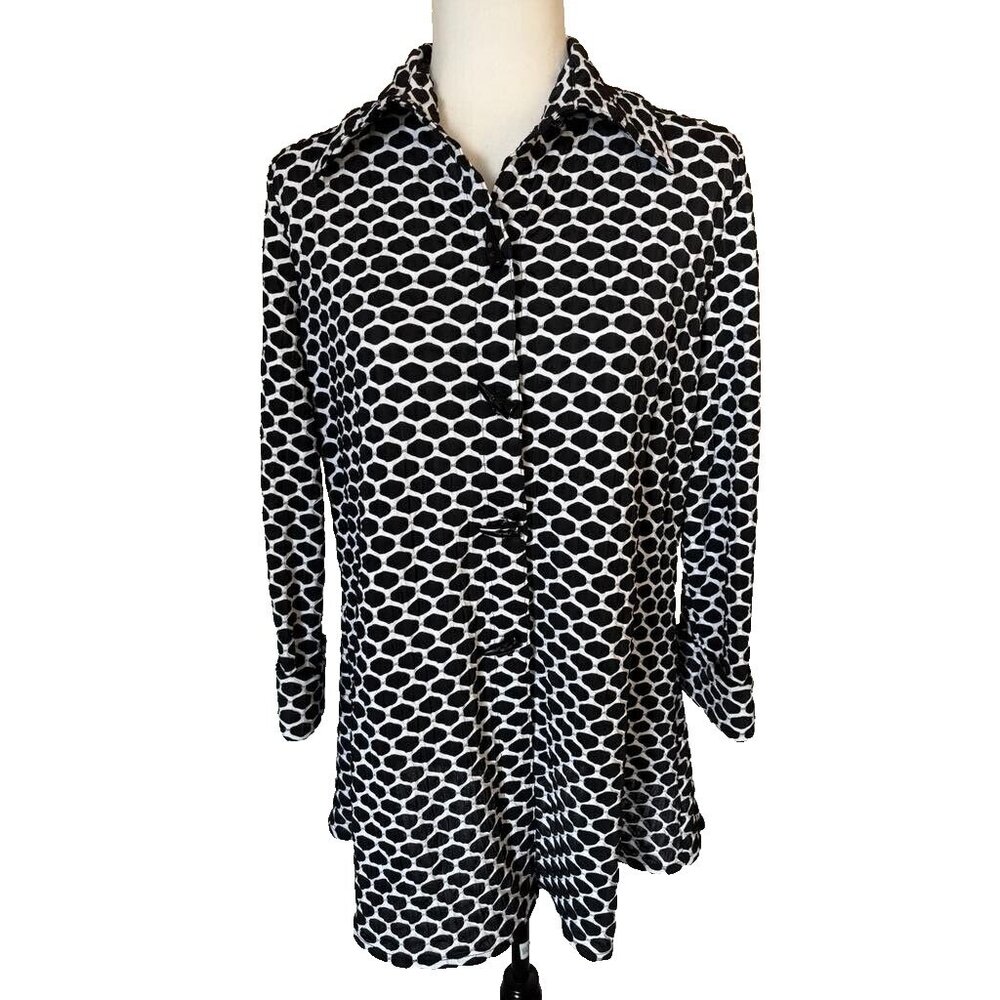 JOSEPH RIBKOFF Jacket Size 8 Toggle Buttons Front and Back Black White Honeycomb